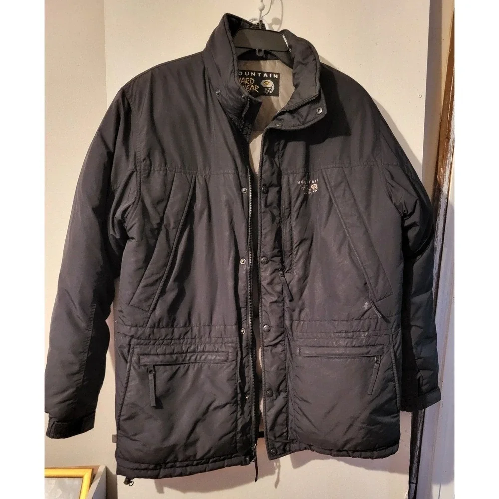 Mountain Hardwear Black Down Puffer Jacket Mens L Removable Hood, 90% Down fill